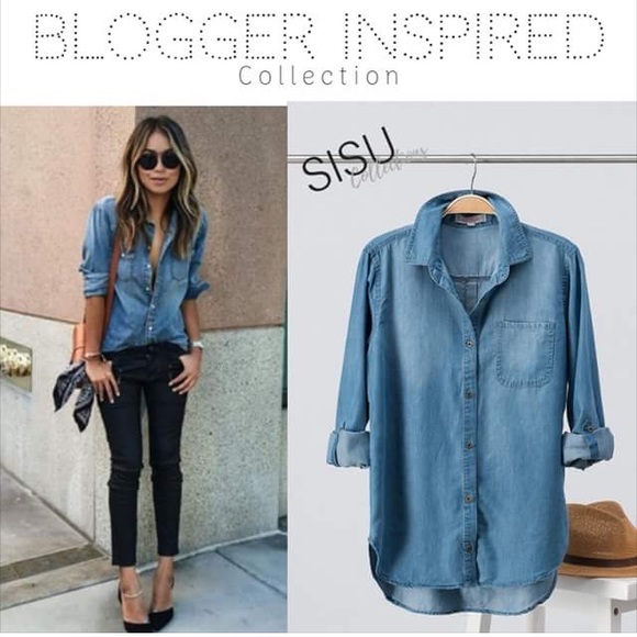 Denim Blouse Blue top button up - Picture 1 of 1